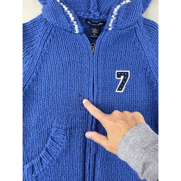 Vintage Abercrombie & Fitch Y2K Women’s Wool Blend Knit Zip Up Hoodie M Blue - Picture 4 of 11